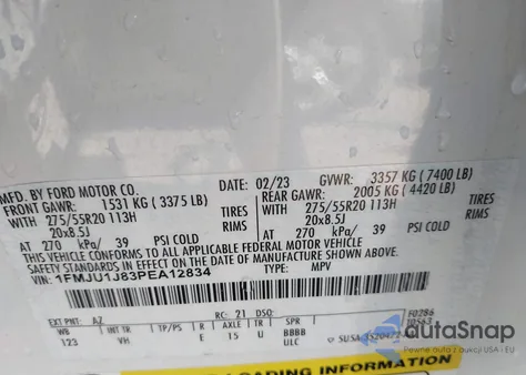 2023 Ford Expedition Xlt from USA, damaged, VIN 1FMJU1J83PEA12834